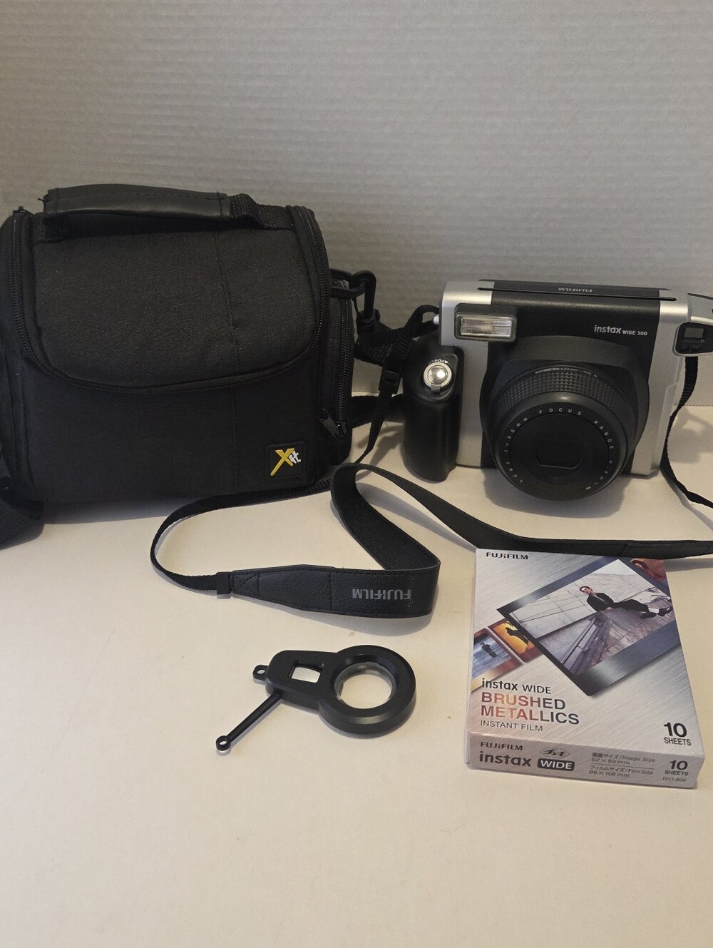 Fujifilm Instax Wide 300 Instant Film Camera Black & Silver 1 Box Film & Bag